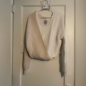 INC International Concepts Women's V-Neck Cream Sweater